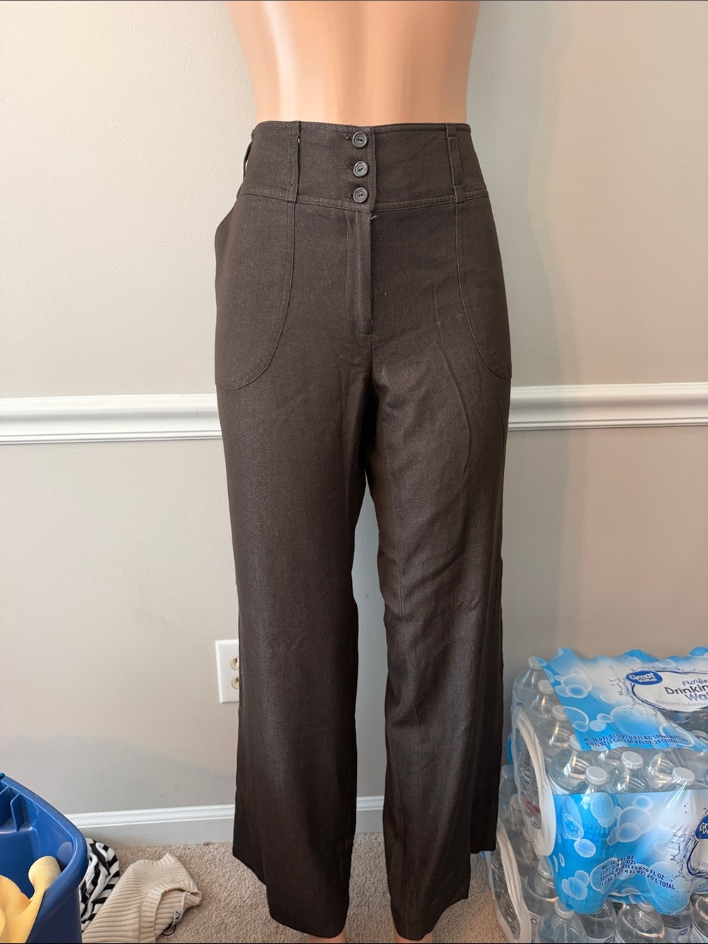 I.N. High-Waist Straight Leg Pants in Dark Brown